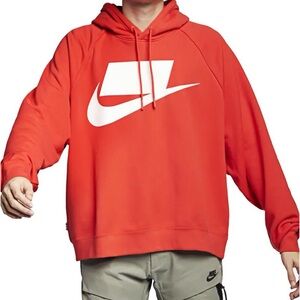 Nike French Terry Men Medium Red Sweatshirt White Swoosh Oversized Comfy Athlete